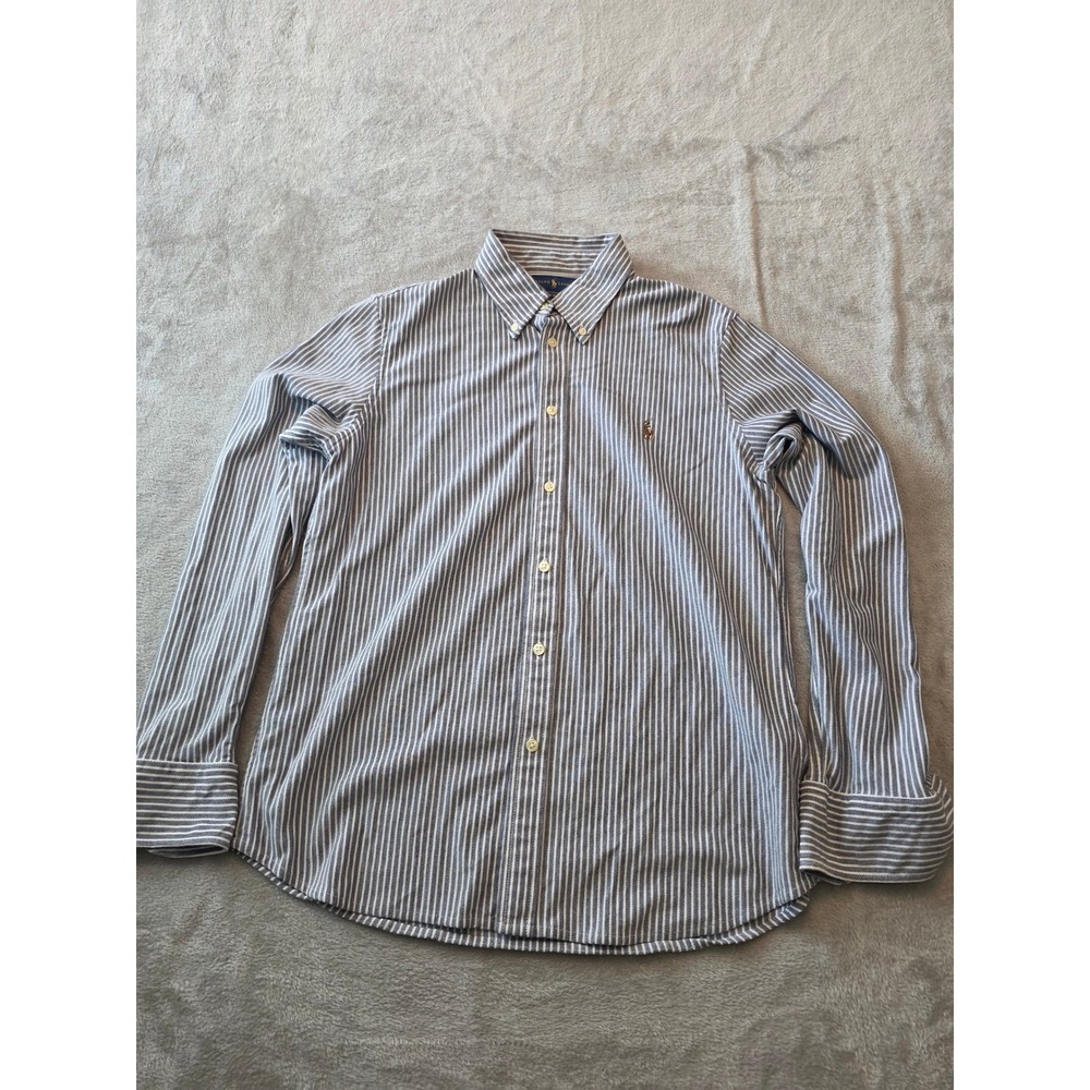 Ralph Lauren Knit Oxford Shirt Mens XL Blue White Striped Button Down LS